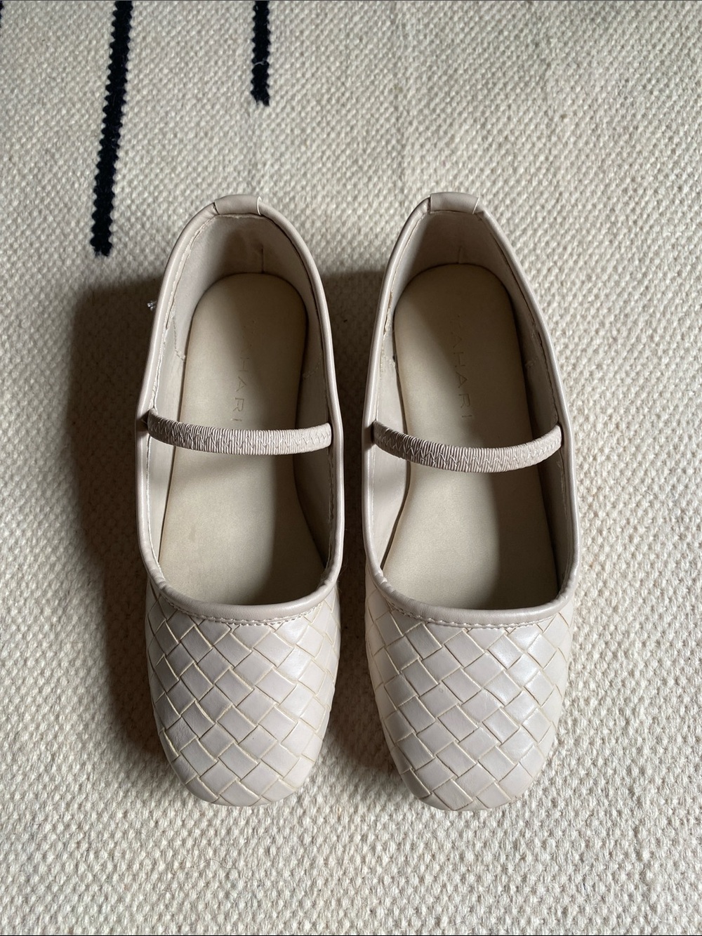 Tahari Kids Cream Mary Jane Woven Flats with Square Toe